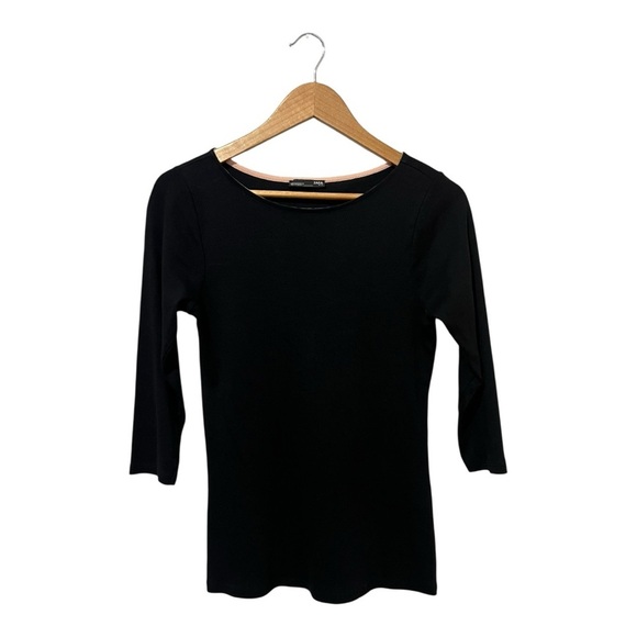 Zara Black Basic Tee Shirt Sz Medium Long Sleeve Modest Crew - Picture 1 of 7